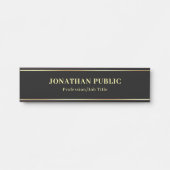 Porte-nom Pour Porte Nom Gold personnalisé Texte Élégant Modèle noir (Devant)