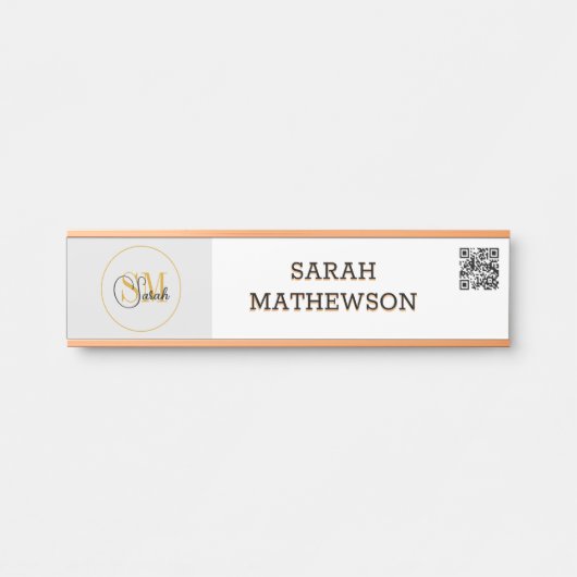 Porte-nom Pour Porte Nom monogramme et signature élégante / code QR (Devant)