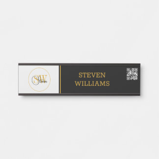 Porte-nom Pour Porte Nom monogramme et signature moderne / code QR