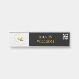 Porte-nom Pour Porte Nom monogramme et signature moderne / code QR