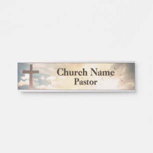 Porte-nom Pour Porte Oiseaux du lever du soleil croix pasteur d'église 