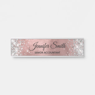 Porte-nom Pour Porte Paillettes argentées rose gold ombré féminines