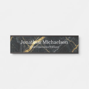 Porte-nom Pour Porte Panneau de porte de bureau en marbre noir, blanc e