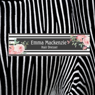 Porte-nom Pour Porte Panneau de porte de bureau Fleurs florales noir et