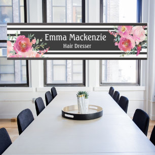Porte-nom Pour Porte Panneau de porte de bureau Fleurs florales noir et
