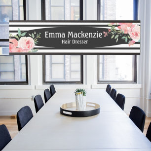 Porte-nom Pour Porte Panneau de porte de bureau Fleurs florales noir et