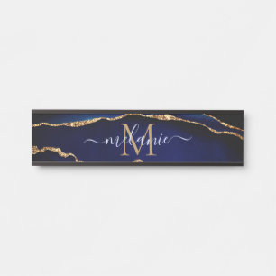 Porte-nom Pour Porte Panneau de porte en marbre doré bleu marine person