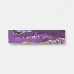 Porte-nom Pour Porte Panneau de porte en paillettes d'or violet avec no