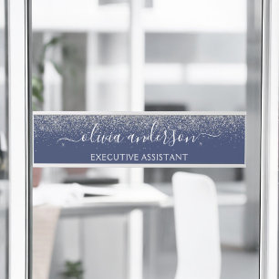 Porte-nom Pour Porte Parties scintillant en argent bleu marine moderne