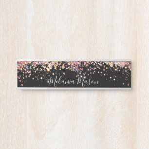 Porte-nom Pour Porte Parties scintillant holographique noire