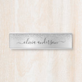 Porte-nom Pour Porte Parties scintillant Monogramme Argent Sparkle Girl (Devant)