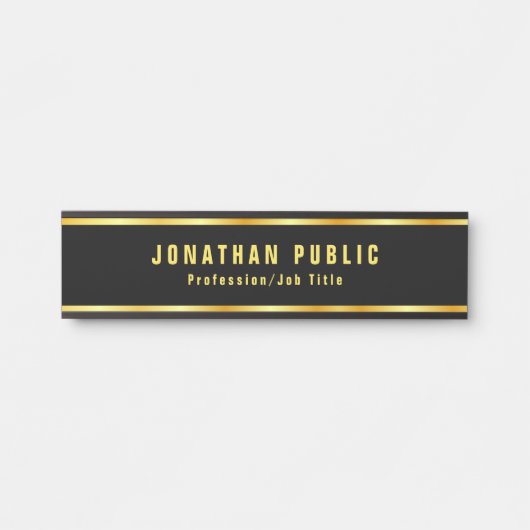 Porte-nom Pour Porte Personnalisation moderne Black and Gold (Devant)