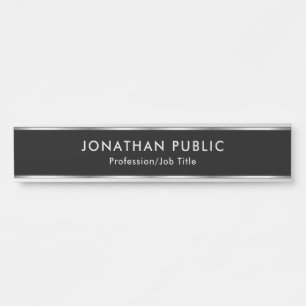 Porte-nom Pour Porte Personnalisé Élégant Noir Et Argent Maison Profess