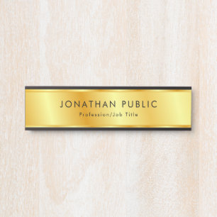 Porte-nom Pour Porte Personnalisé Noir Et Or Élégant Moderne
