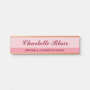 Porte-nom Pour Porte Rose et Rouge Rayé Élégant