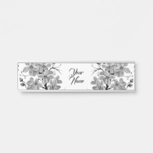 Porte-nom Pour Porte Sakura Cerisier japonais Noir et blanc