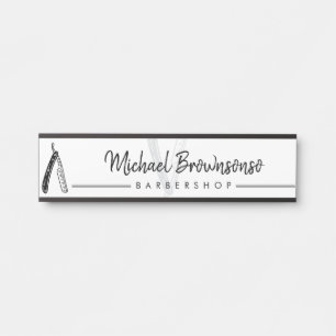 Porte-nom Pour Porte Salon de coiffure Rasoir logo blanc noir élégant