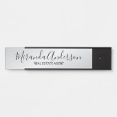 Porte-nom Pour Porte Script moderne professionnel noir et argent (Devant)
