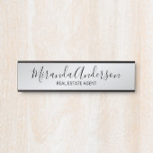 Porte-nom Pour Porte Script moderne professionnel noir et argent (Devant)