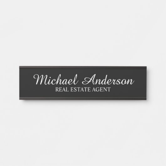 Porte-nom Pour Porte Script moderne professionnel noir et blanc (Devant)