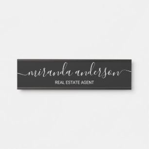 Porte-nom Pour Porte Script moderne professionnel noir et blanc