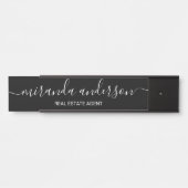 Porte-nom Pour Porte Script moderne professionnel noir et blanc (Devant)