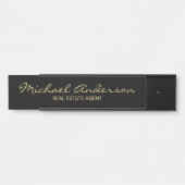 Porte-nom Pour Porte Script moderne professionnel noir et or (Devant)