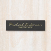 Porte-nom Pour Porte Script moderne professionnel noir et or (Devant)