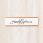 Porte-nom Pour Porte Script monogramme classique blanc simple (Devant)