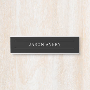 Porte-nom Pour Porte Simple Classique Blanc Noir Double Bordure