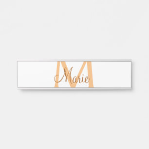 Porte-nom Pour Porte simple minimal ajouter nom monogramme orange marro