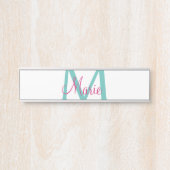 Porte-nom Pour Porte simple minimal ajouter nom monogramme vert rose bl (Devant)