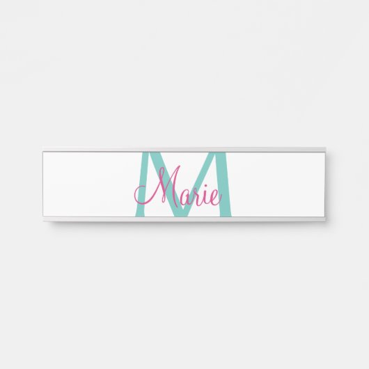 Porte-nom Pour Porte simple minimal ajouter nom monogramme vert rose bl (Devant)