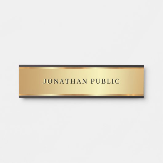 Porte-nom Pour Porte Style moderne personnalisé Nom de texte noir & or (Devant)