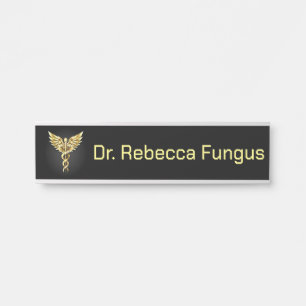 Porte-nom Pour Porte Symbole caducee polygonal or