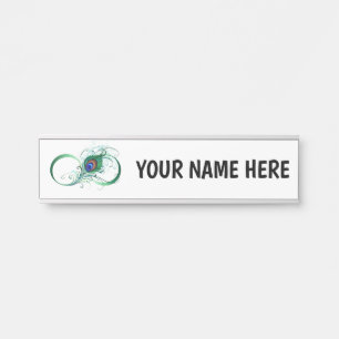 Porte-nom Pour Porte Symbole d'infini avec plume de paon