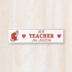 Porte-nom Pour Porte Teacher Appréciation Worm in Apple Ajouter un nom