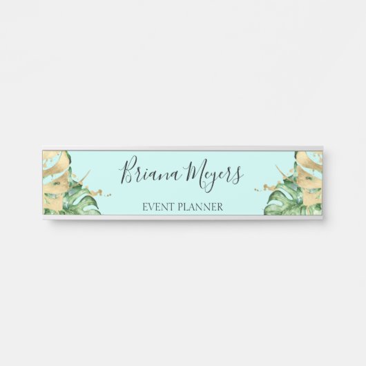 Porte-nom Pour Porte Tropical Palm Feuille Turquoise (Devant)