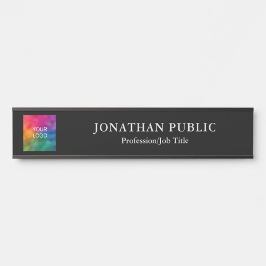Porte-nom Pour Porte Upload Your Business Logo Custom Name Chic Black (Devant)