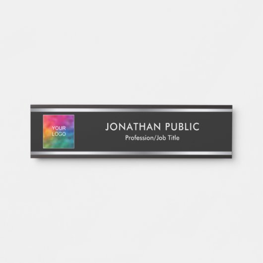 Porte-nom Pour Porte Votre Logo Ici Black And Silver Business Company (Devant)
