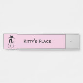 Porte-nom Pour Porte Whimsical Skinny Chat noir rose (Devant)