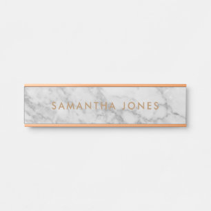 Porte-nom Pour Porte White Carrara Marble Gold Classic Personalised
