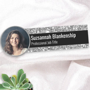 Porte-nom Professional Faux Silver Glitter Custom Photo