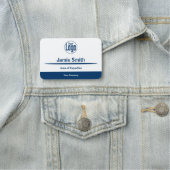 Porte-nom Professionnel Blue & White Company Logo Expertise (En situation)