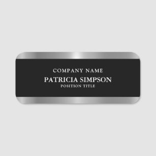 Porte-nom Professionnel et élégant Noir Blanc Metallic Argen