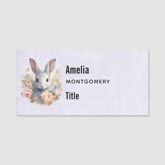 Porte-nom Rabbit Surrounded by Pastel Flowers Cute (Devant)