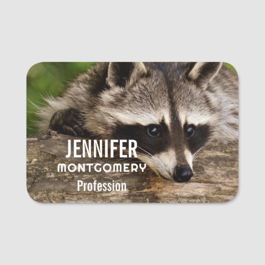 Porte-nom Raccoon mignon reposant sur un journal (Devant)