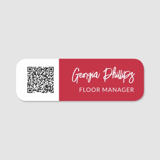 Porte-nom Raspberry Rouge & Blanc Code QR Code Brassage Scri (Devant)