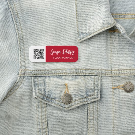 Porte-nom Raspberry Rouge & Blanc Code QR Code Brassage Scri (En situation)