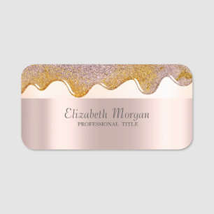 Porte-nom Rayures tendance gouttes d'or rose